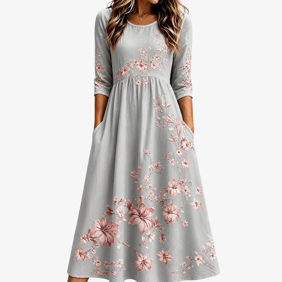 Robe Midi Florale Grise RENATA