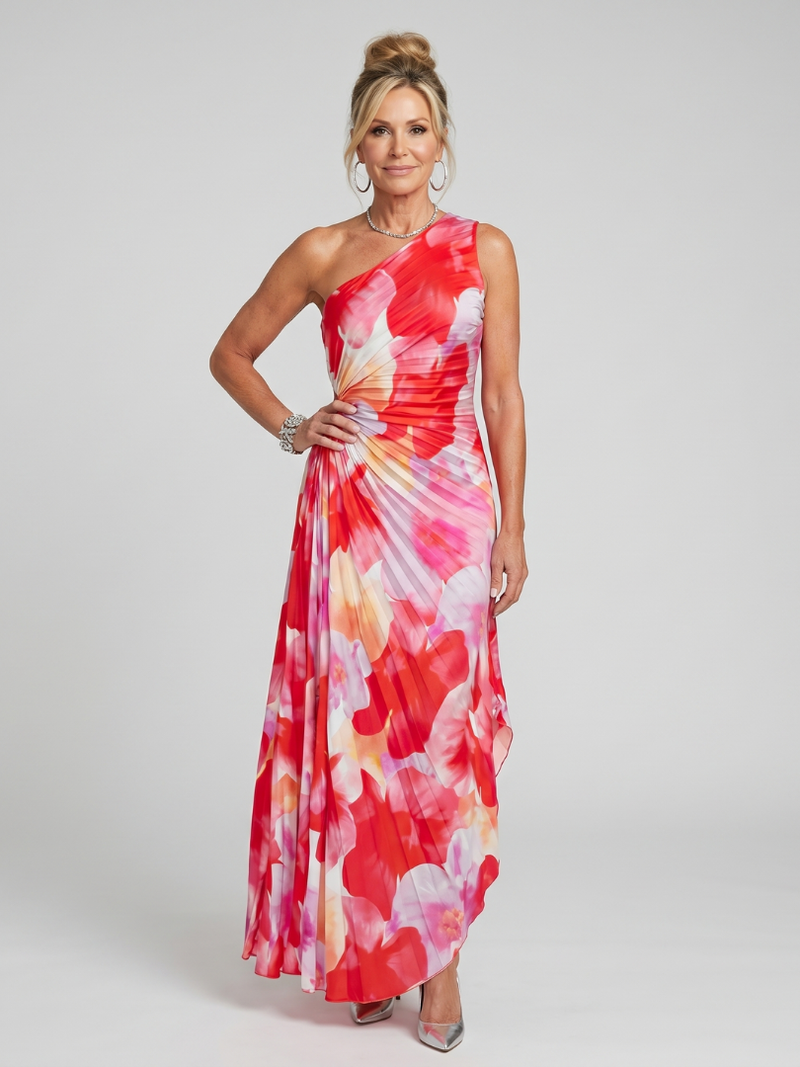 Robe Midi à Une Épaule et Buste Plissé TAYA