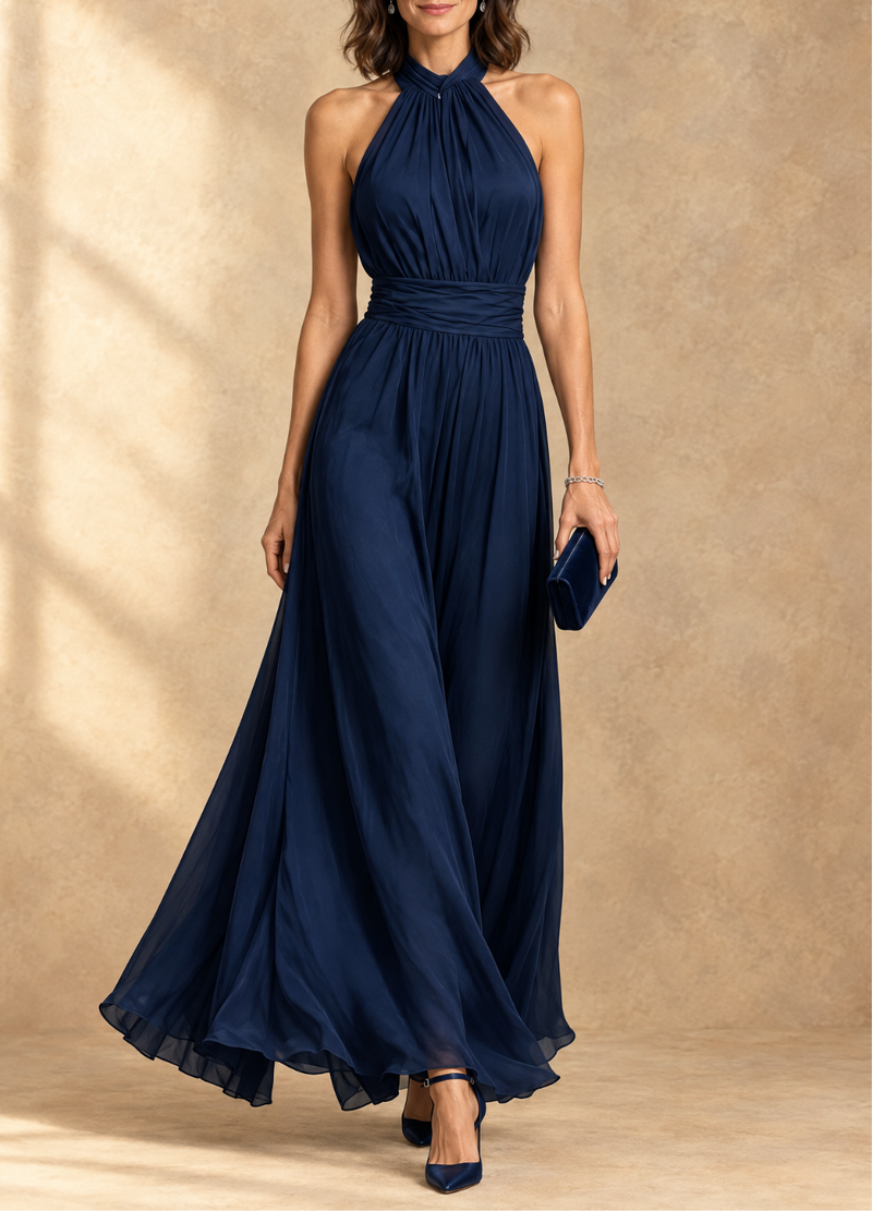 Paula | Robe longue en mousseline col licou