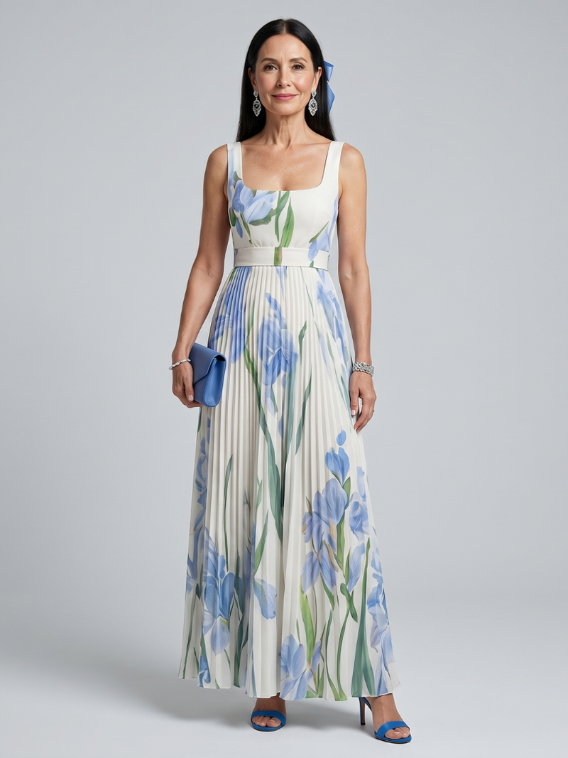 Robe Midi Sans Manches à Encolure Carrée et Imprimé Floral OPHELIA