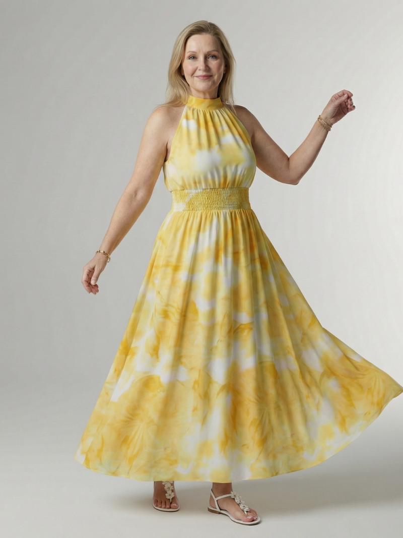 Robe Midi Froncée à Col Halter SYLIN