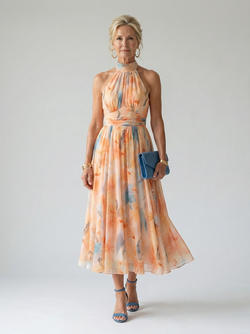 Robe Midi Douce à Col Halter ELIN