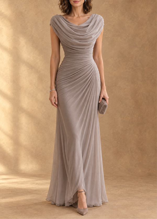 Cynthia | Robe longue drapée col bénitier