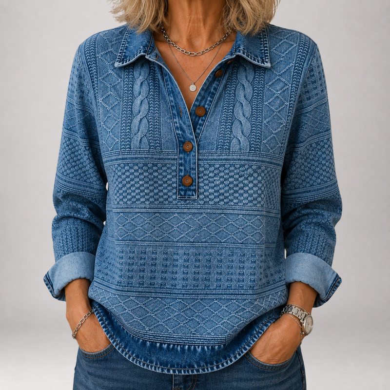 Jorunn™ | Pull polo jacquard effet denim délavé