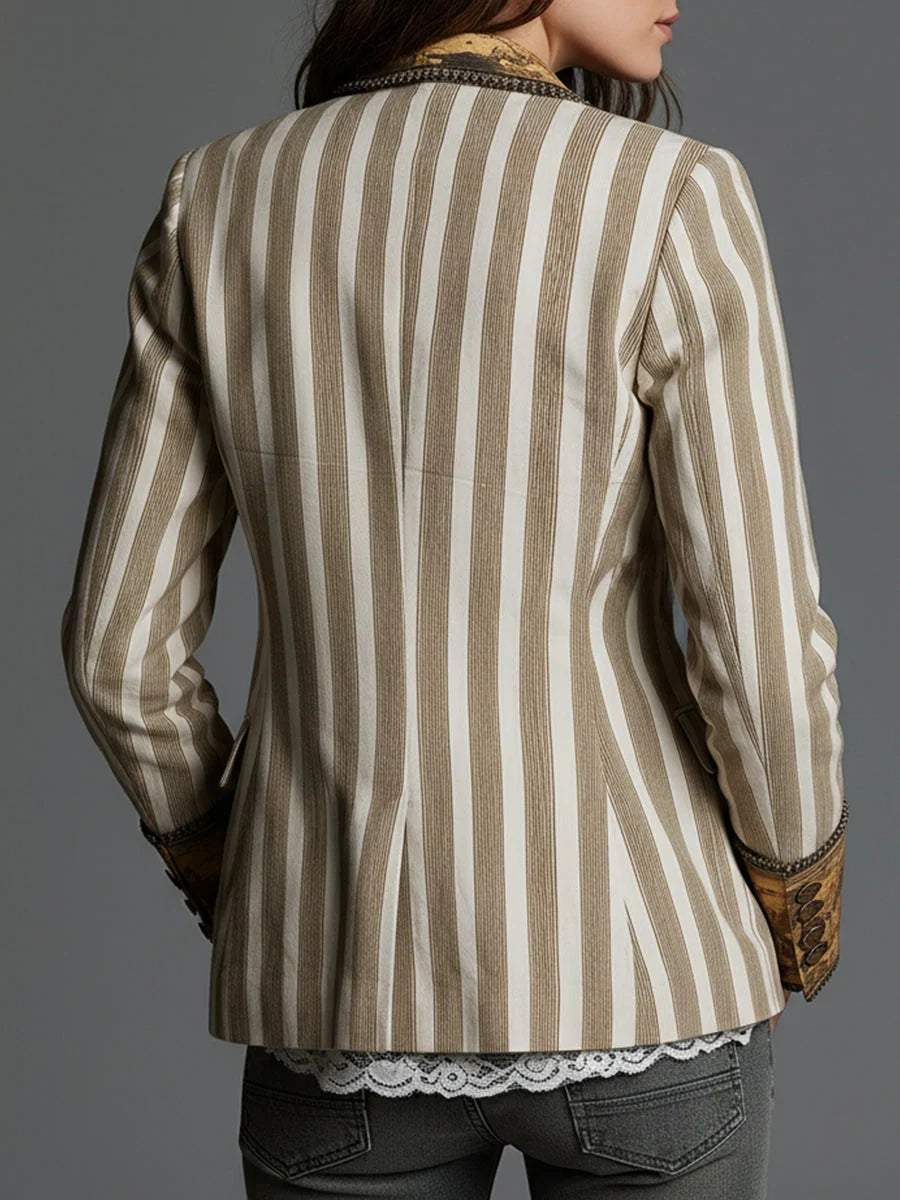 Blazer Rayé à Doublure Tapisserie Vintage — Édition Bohème