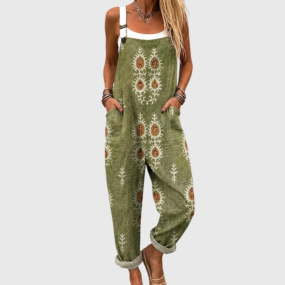 Salopette boho décontractée vert olive