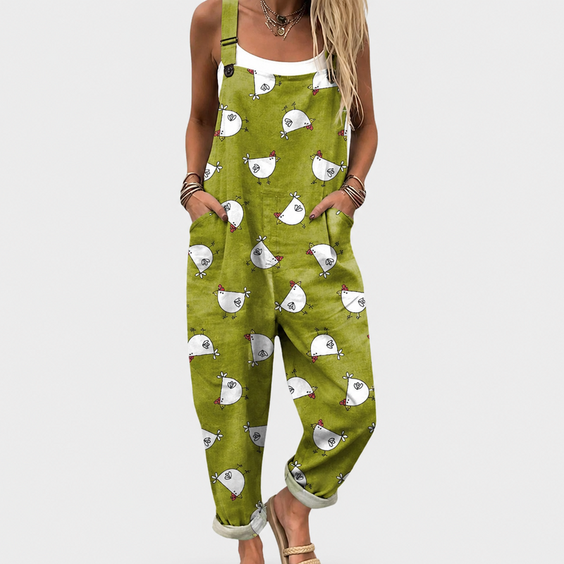 Combinaison douce vert olive à motif poules