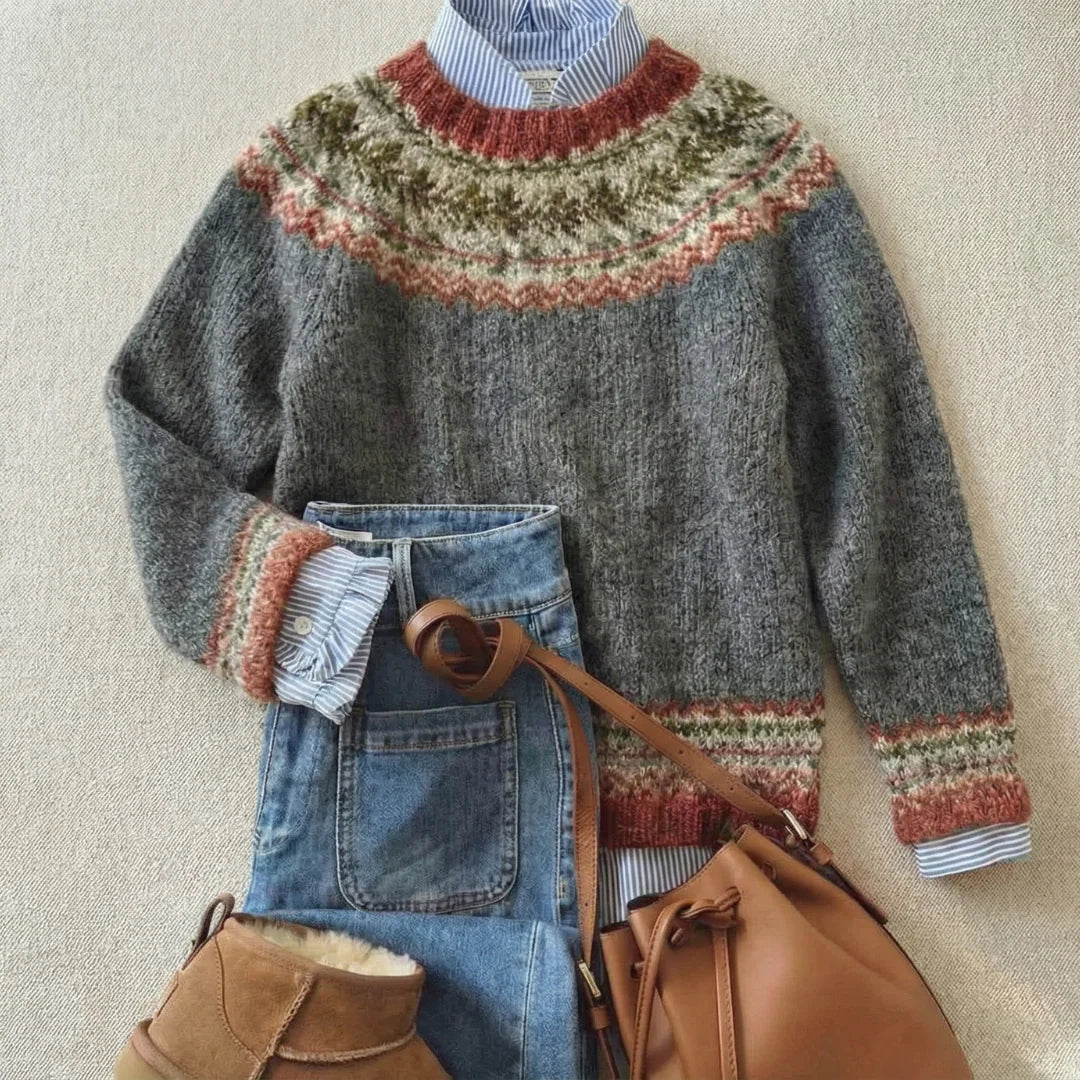 Britt | Pull jacquard Fair Isle rouille d'automne
