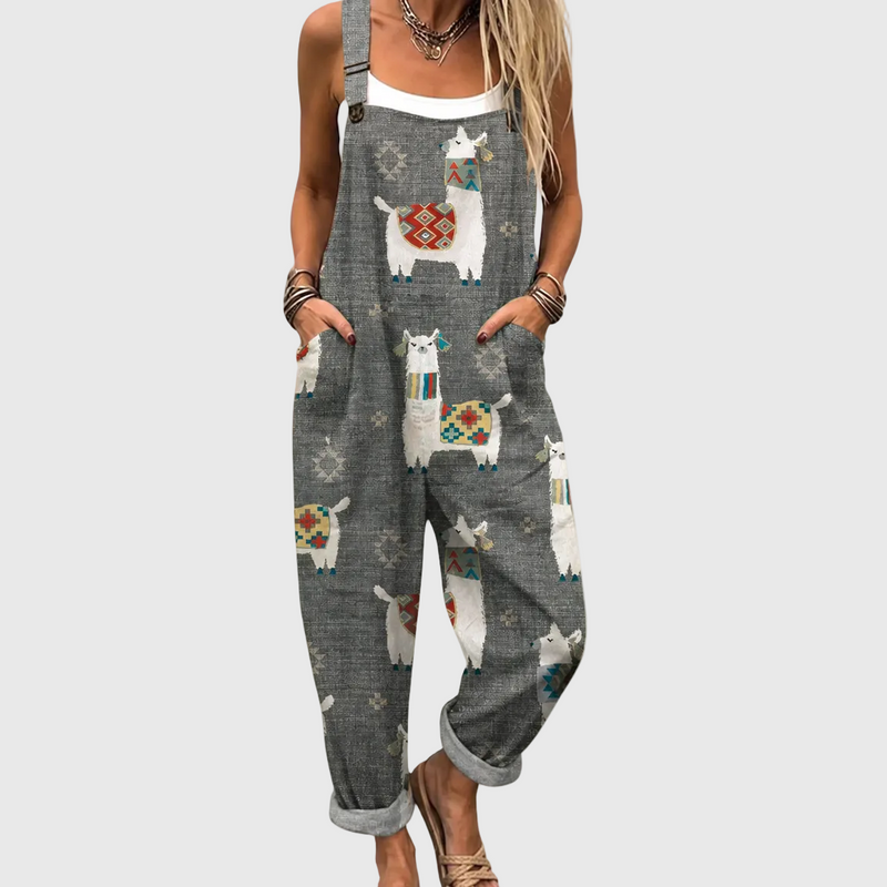 Combinaison douce grise motif lamas