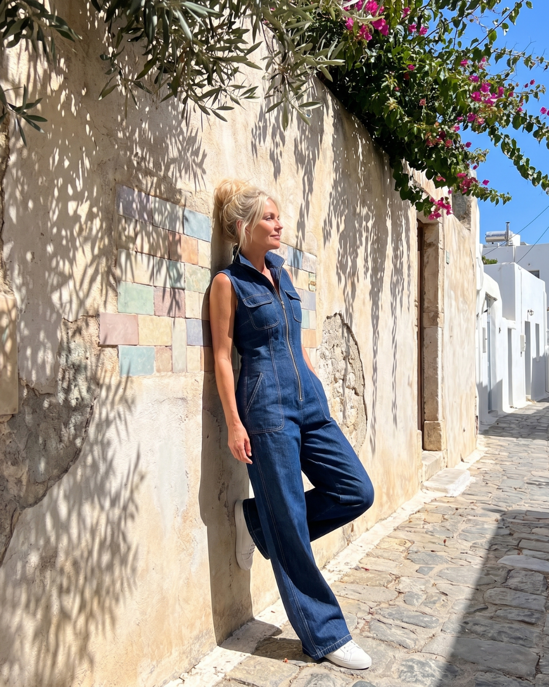 Samantha | Combinaison en denim sans manches zippée à jambes larges