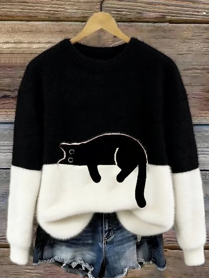 Pull motif chat bleu ciel