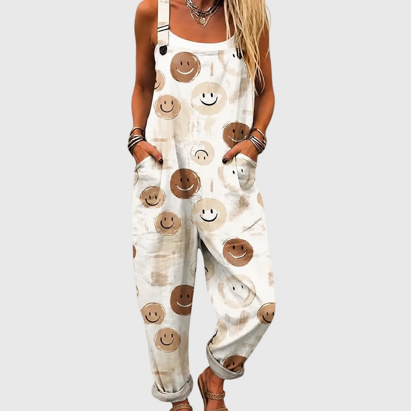 Salopette beige à motif sourires