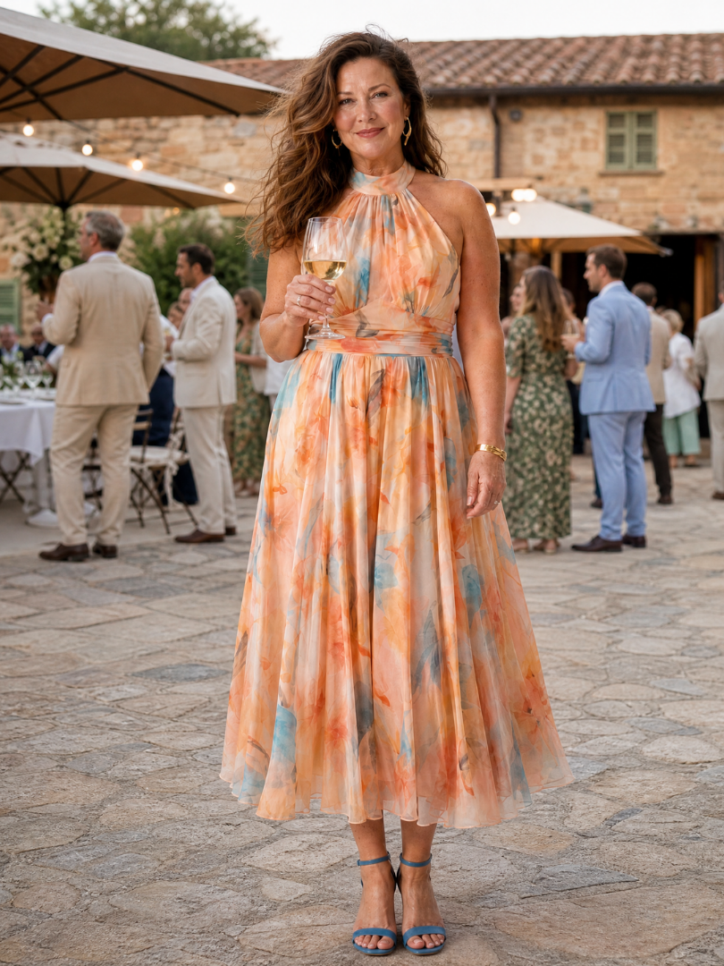 Robe Midi Douce à Col Halter ELIN