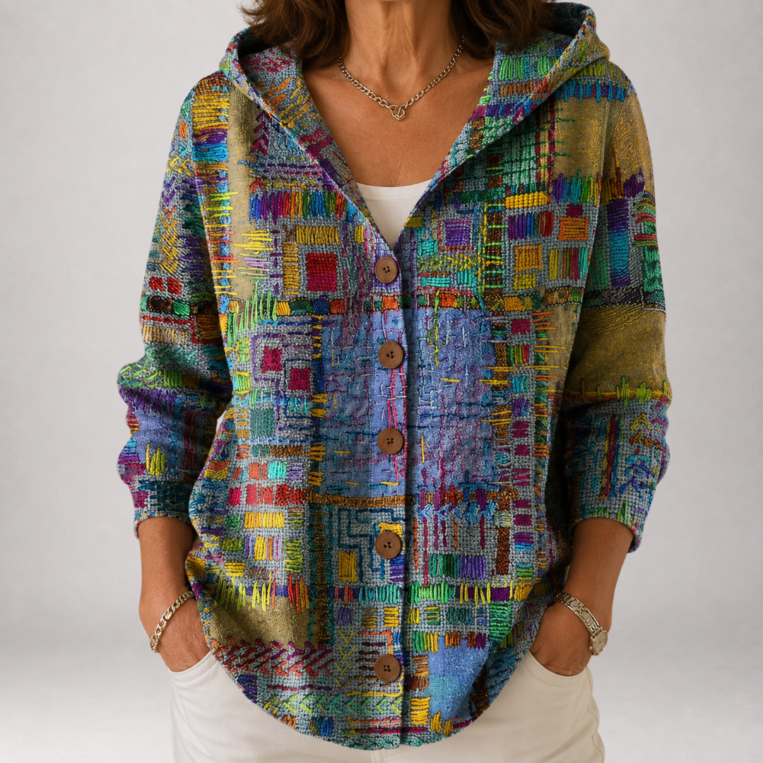 Halcyon™ | Cardigan à capuche en patchwork peint