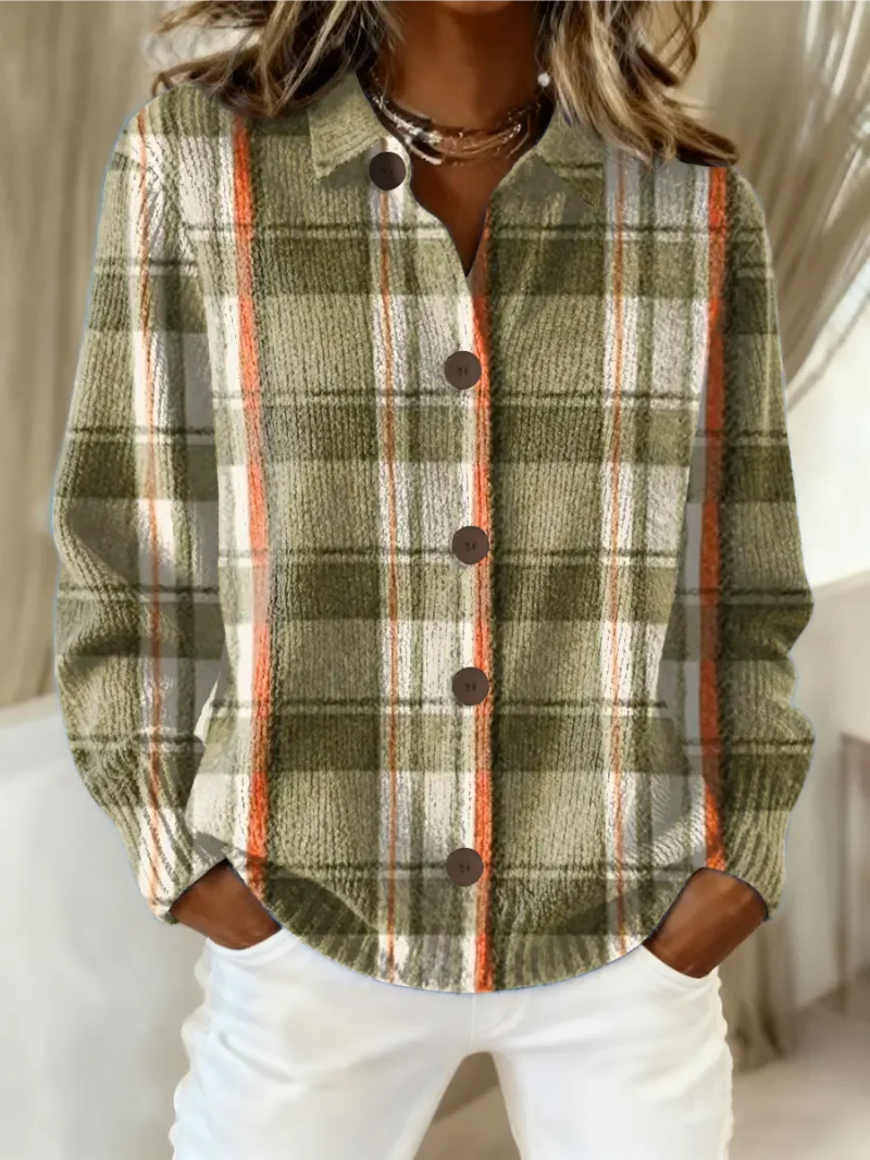 Cardigan Boutonné à Carreaux Vert Olive HAZEL
