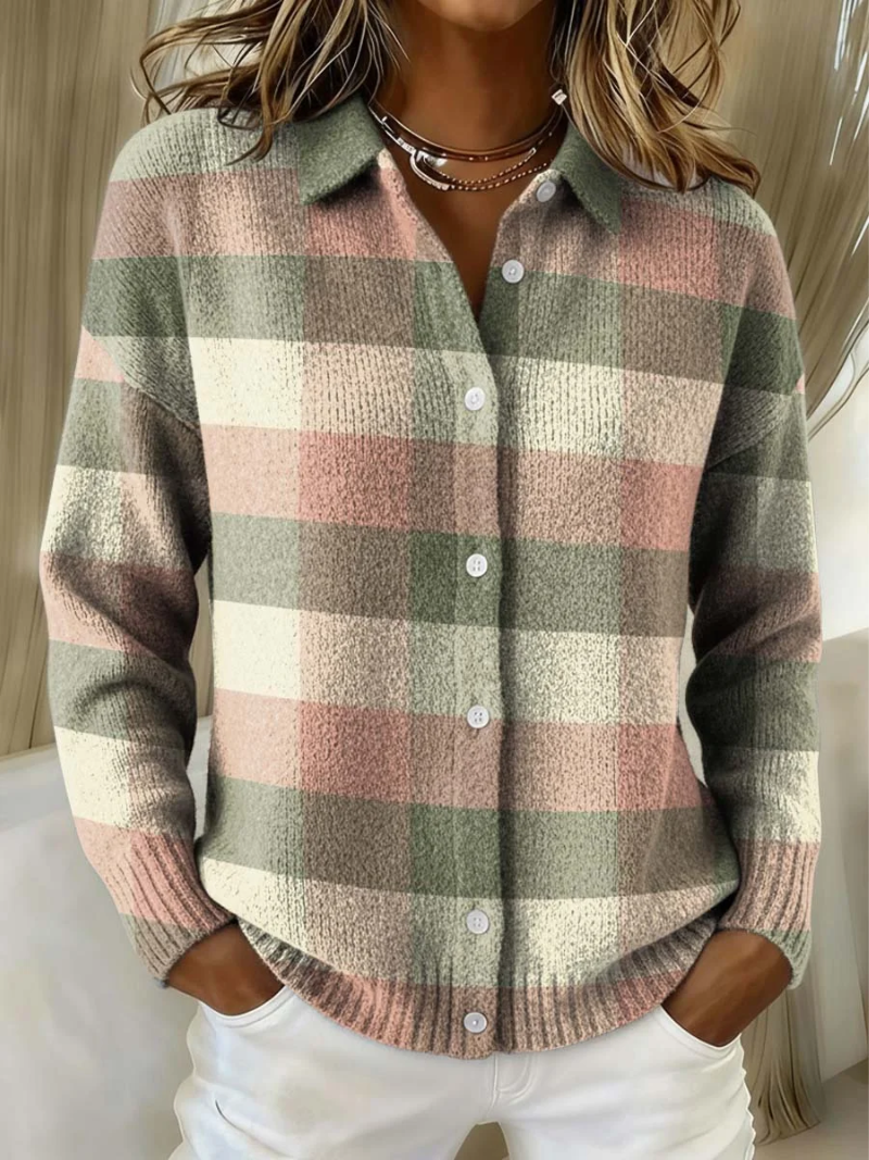 Cardigan en Maille à Carreaux Pastel GRACE