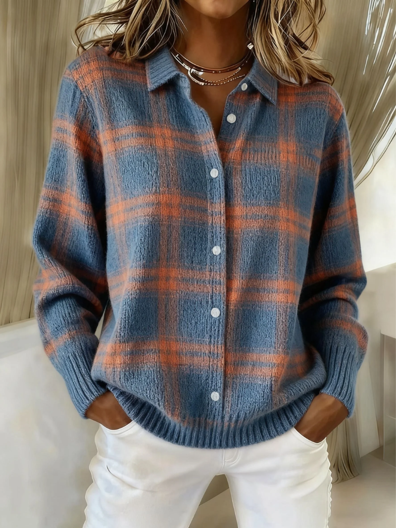 Cardigan à Carreaux Bleu Chaleureux ZAFIRA