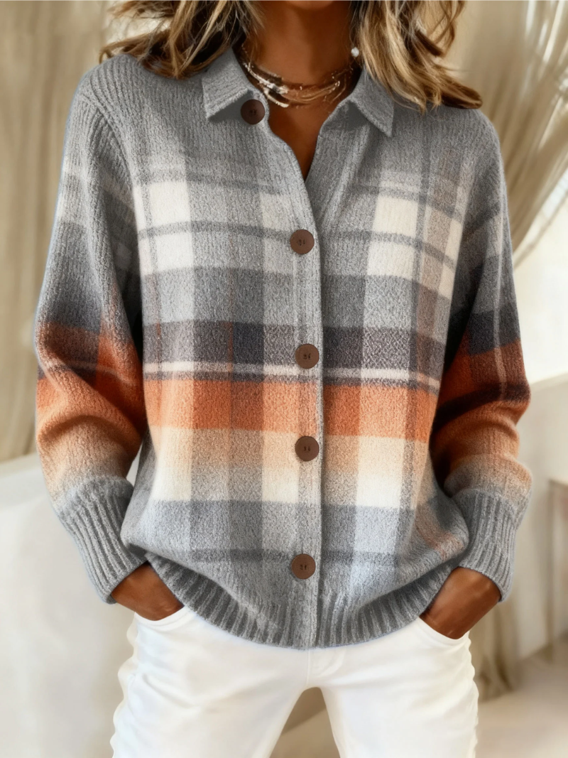 Cardigan à Carreaux Dégradé Chaleureux MARLENE