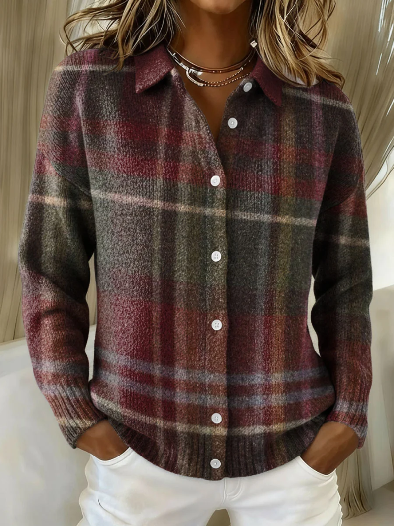 Cardigan en Maille à Carreaux Classique ELEANOR