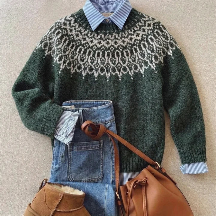 Runa | Pull flocons vert forêt