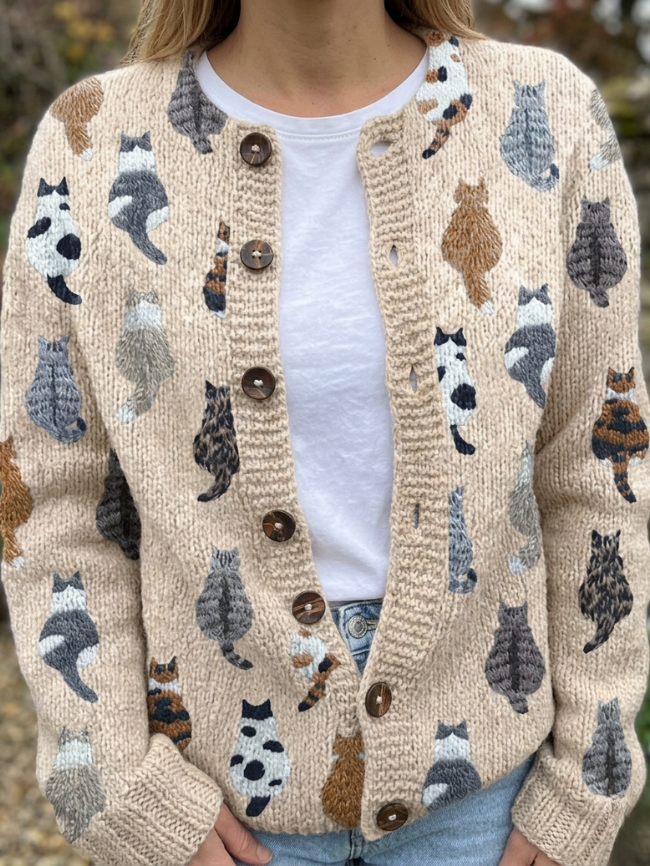 Charlotte™ | Cardigan cosy à imprimé chat