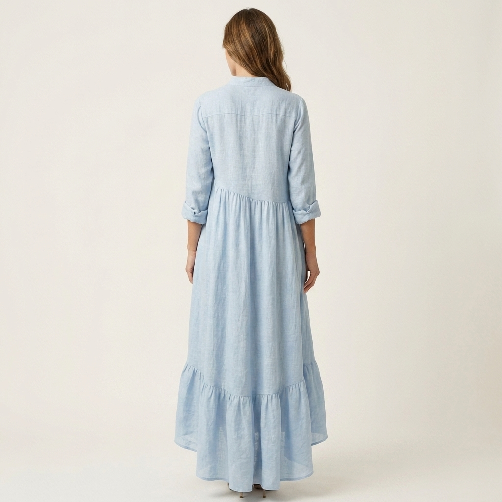 Jilana | Robe maxi à col montant, boutonnage et ourlet à volants