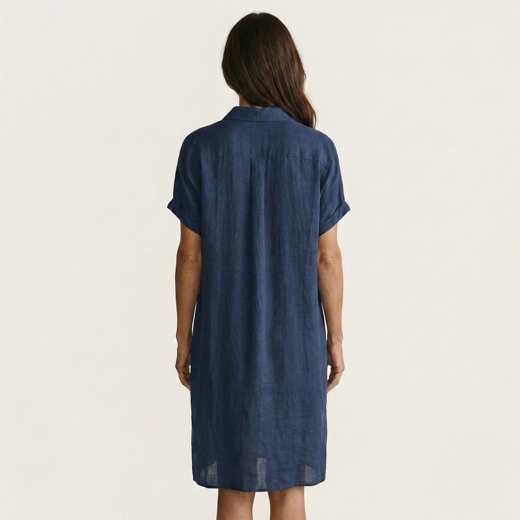 Nidalie | Robe chemise midi en coton-lin à poignets retroussés