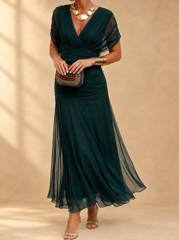 Mikaela | Robe longue en mousseline à taille drapée