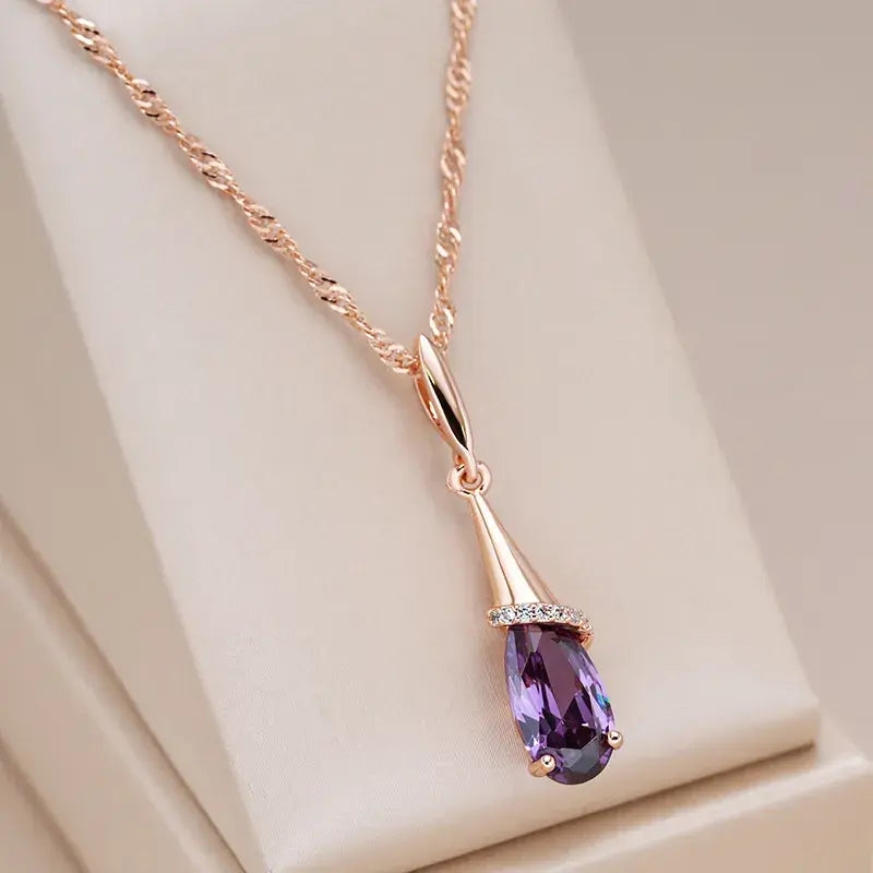 VIOLETA | Collier élégant goutte de cristal violet