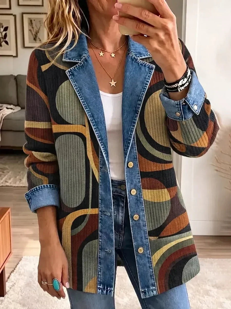 Avery | Veste vintage en denim à motif abstrait