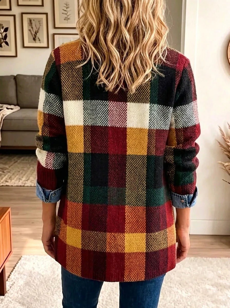 Isabella | Veste en denim à carreaux colorblock d'automne