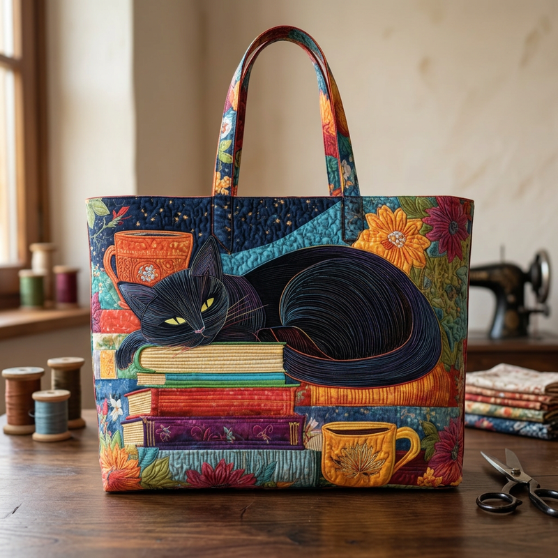 CHAT NOIR, LIVRES ET TASSES | Deux tailles