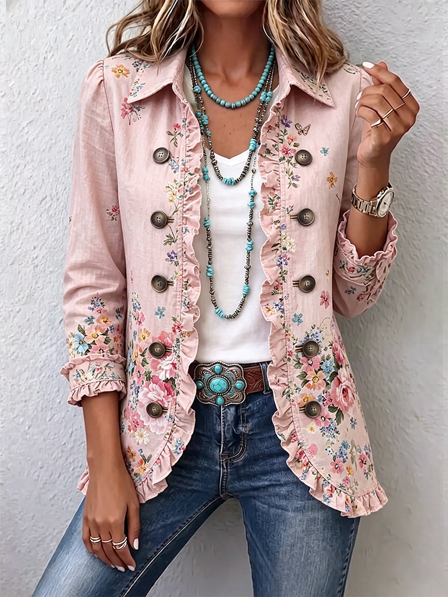 Bettany | Veste à volants à imprimé floral et boutonnage devant