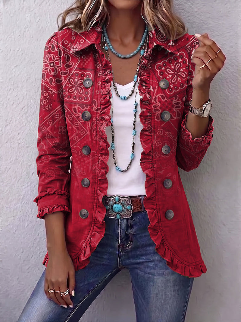 Criselle™ | Veste à volants bohème à imprimé paisley ombré