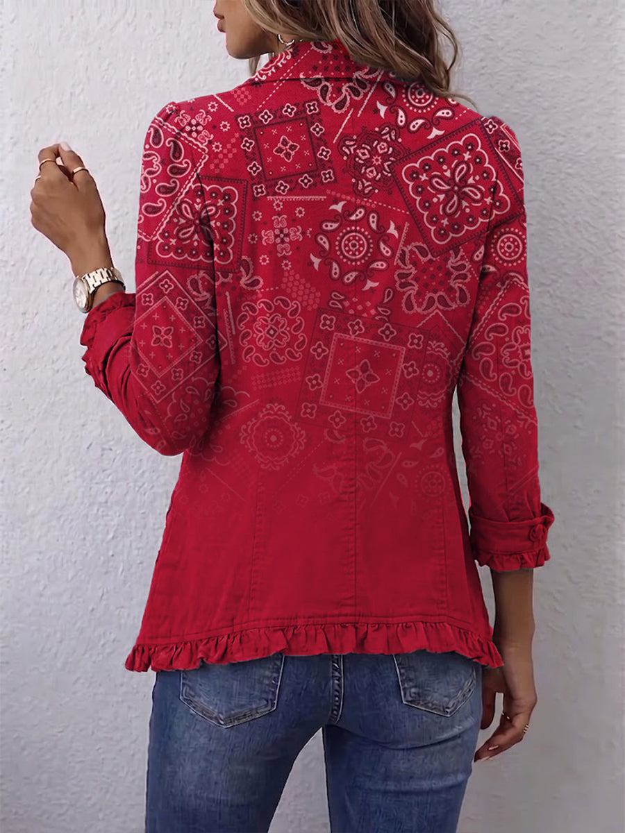 Criselle™ | Veste à volants bohème à imprimé paisley ombré