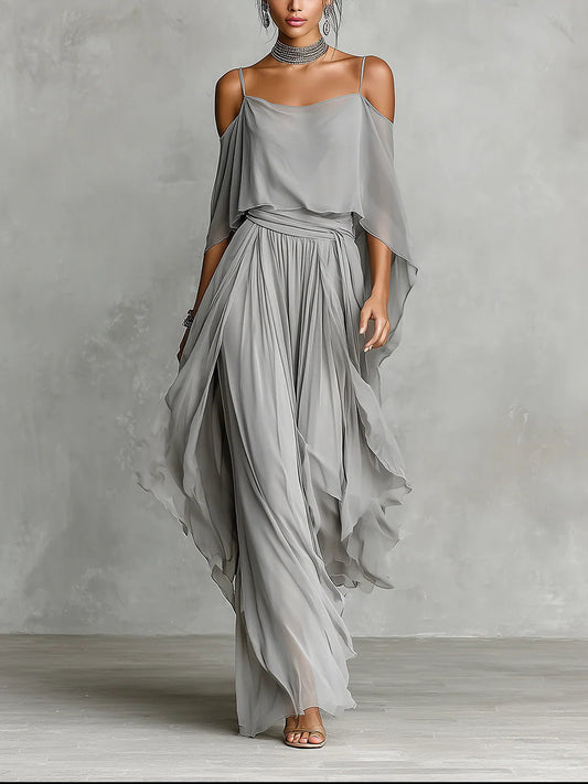 Isabella | Haut fluide gris et pantalon en chiffon - ensemble • S1