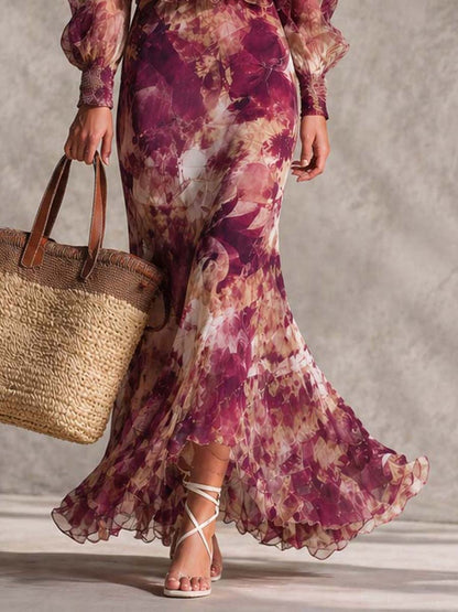 Robe maxi en chiffon à épaules dénudées, à motifs floraux rose pâle