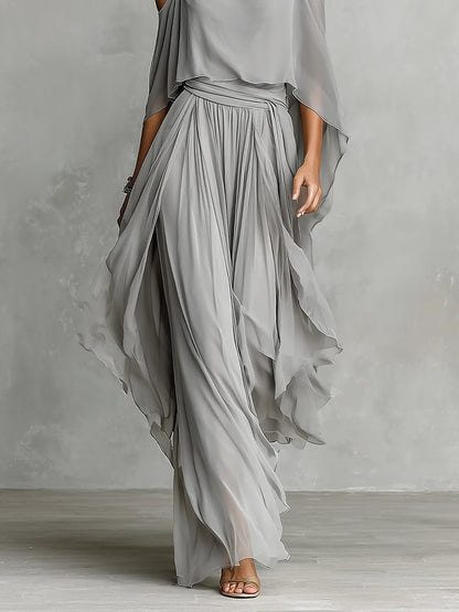 Ensemble camisole fluide à épaules dénudées et pantalon en chiffon gris