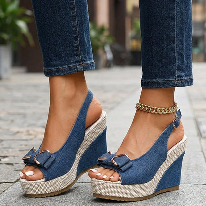 Celeste sandales compensées en denim avec nœud