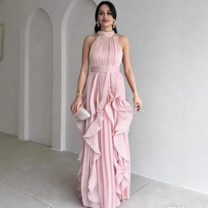 Robe Longue à Col Montant et Volants Superposés OREA