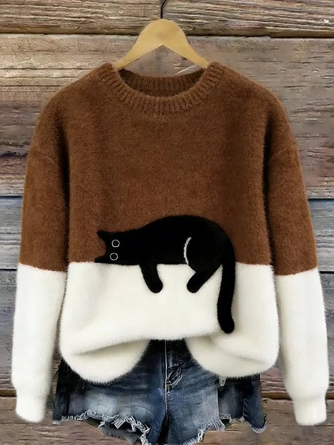 Pull motif chat rose