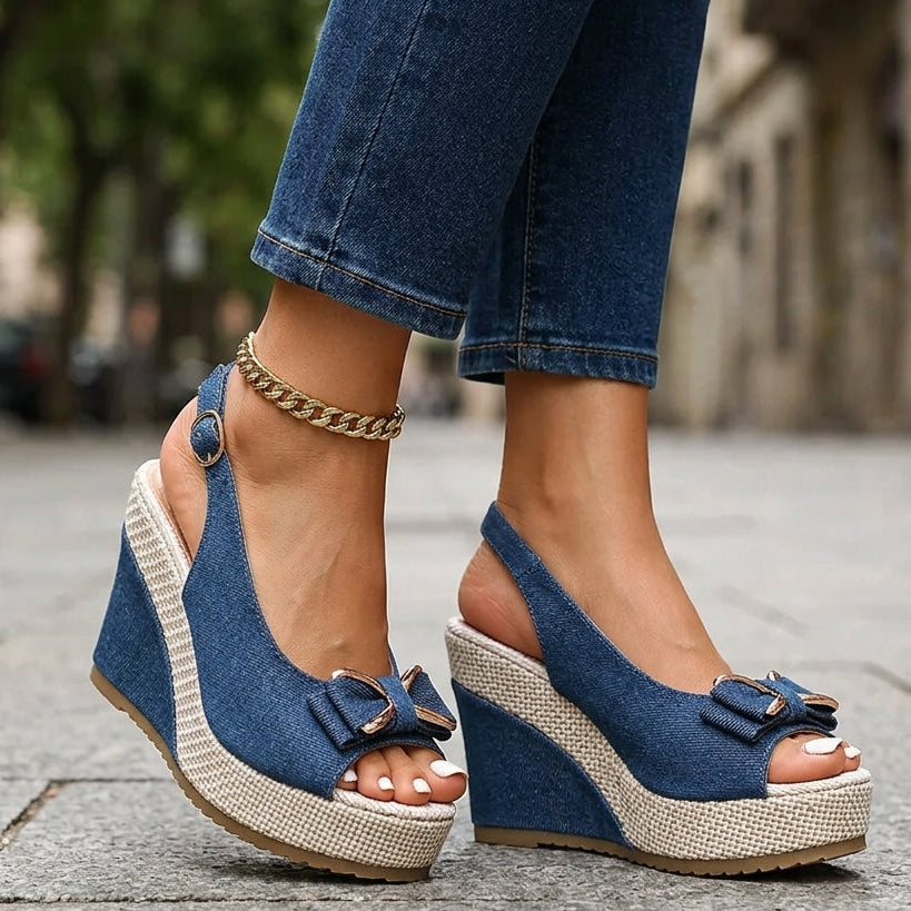 Celeste sandales compensées en denim avec nœud