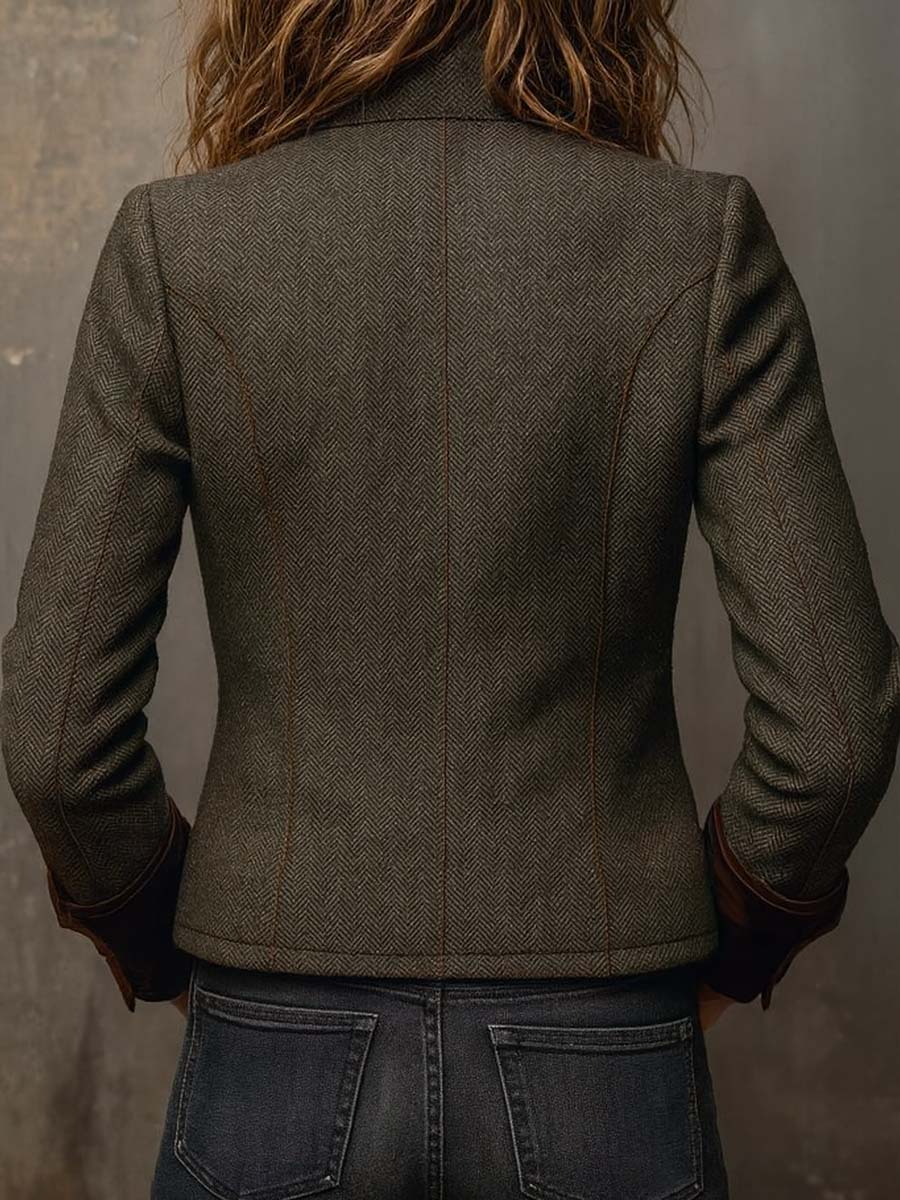 Veste en Tweed Chevron à Poignets Velours — Édition Terrain
