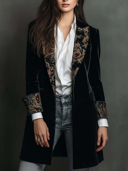 Manteau en Velours à Revers Brocart — Édition Soirée