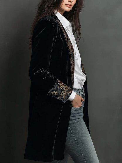 Manteau en Velours à Revers Brocart — Édition Soirée