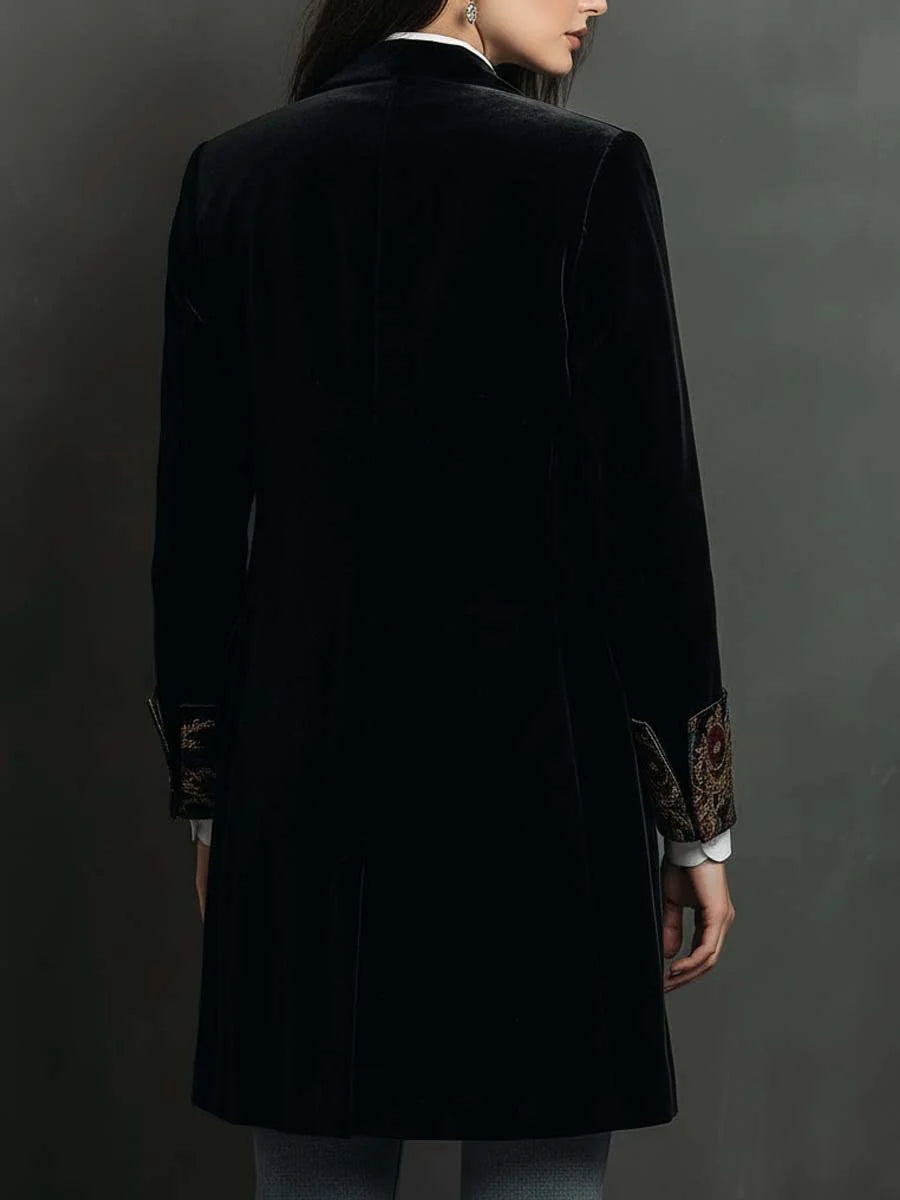 Manteau en Velours à Revers Brocart — Édition Soirée