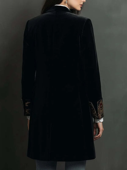 Manteau en Velours à Revers Brocart — Édition Soirée