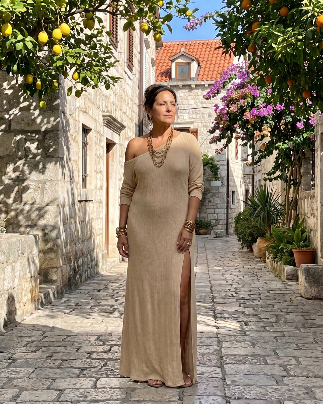 Asterelle | Robe midi fluide à une épaule et fente latérale