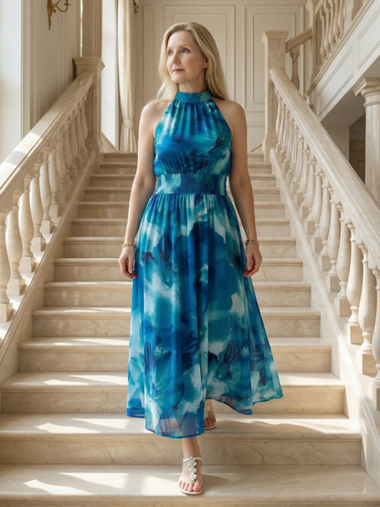Robe Midi Froncée à Col Halter SYLIN