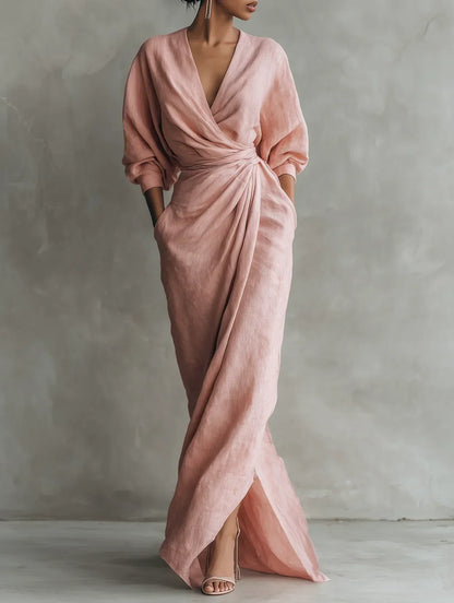 Robe Longue Drapée à Col V LELIA